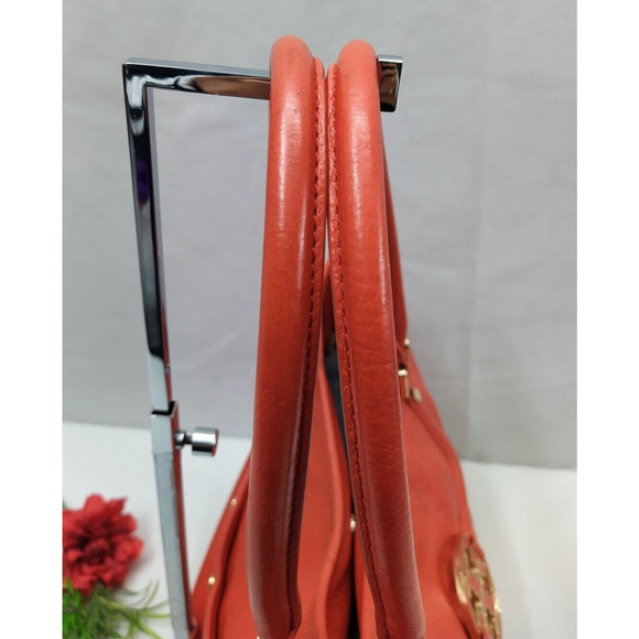 Tory Burch Amanda Red Leather Logo Pockets Satchel Shoulder Bag Purse - Picture 6 of 16